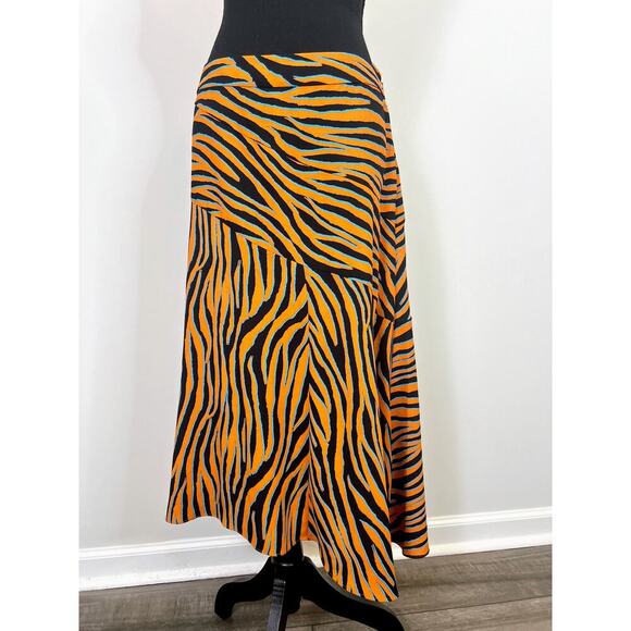 Diane Von Furstenberg Lilo Midi Skirt in Orange Size 10 Animal Print A-Line - Picture 3 of 5